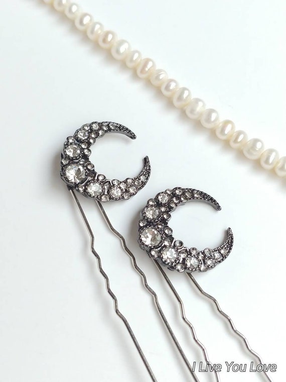 LAST ONES Moon Hair Pinsbridal Hair Accessoriesblack Hair Etsy