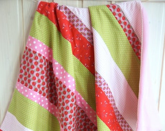 Baby blanket, patchwork blanket in pink/red/green for girls