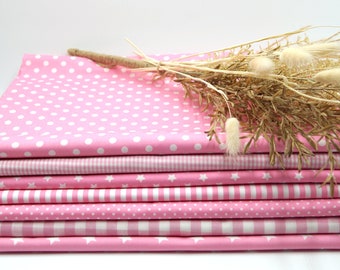 Fabric Cotton Fabric Sold by the Meter Woven 100% Cotton Dots Stars Vichy Check Stripes Pink, from 0.5 m