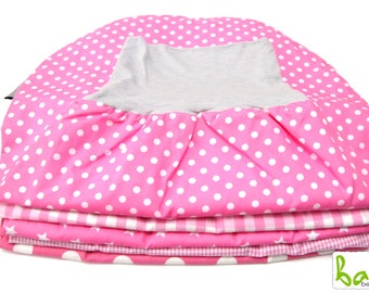 Romper bag, puck bag, sleeping bag 0-6 months in pink with dots/stars/Vichy check