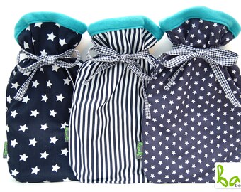 Hot water bottle cover in dark gray/teal with stars or stripes for 2 liter hot water bottle