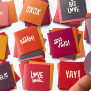 aufklebermischung für gute laune, schöne geschenke, zum feiern und für positive vibes! jubelsticker - yeah, yay, jippie, bäääm, jubel etc.