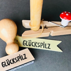 stempel ‚GLÜCKSPILZ‘ - auch im set mit deinem GLÜCKSwort oder mit ‚seeehr viel glück!‘ !! stempelglück glücksstempel