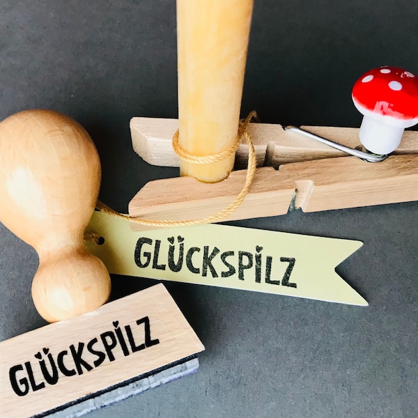 stempel ‚GLÜCKSPILZ‘ - auch im set mit deinem GLÜCKSwort oder mit ‚seeehr viel glück!‘ !! stempelglück glücksstempel