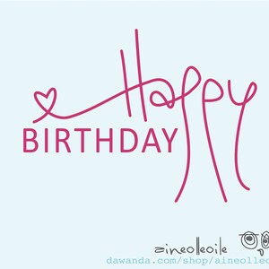 herziger stempel "happy birthday" ...mit herz - gestalte geburtstagskarten und -grüße / geburtstag feiern / herzlichen glückwunsch  / typo