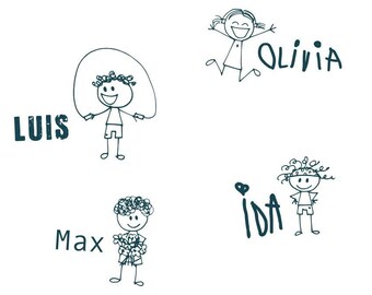Tampon pour enfants - personnalisé avec nom + dessin au choix