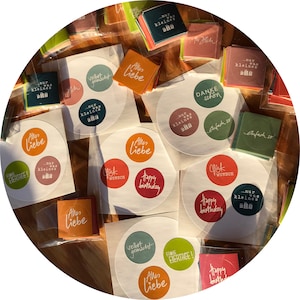 bunte aufklebermischungen für allerlei gelegenheiten - sticker aus veganem haftpapier / kleber handmade handgemacht für dich glückwunsch