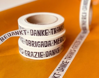 sag SCHÖN danke! merci! grazie! thanks! papierklebeband ! aubergine auf cremefarbenem naturpapier! verpackungsglück | tape band | klebeband