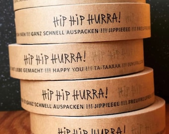 einzeln oder im set: klebeband „hip hip hurra!“ breite 25mm, läääänge 50m