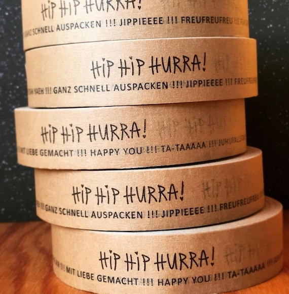 einzeln oder im set: klebeband „hip hip hurra!“ breite 25mm, läääänge 50m. geschenke und päckchen mit liebe verpacken, jubeln und feiern