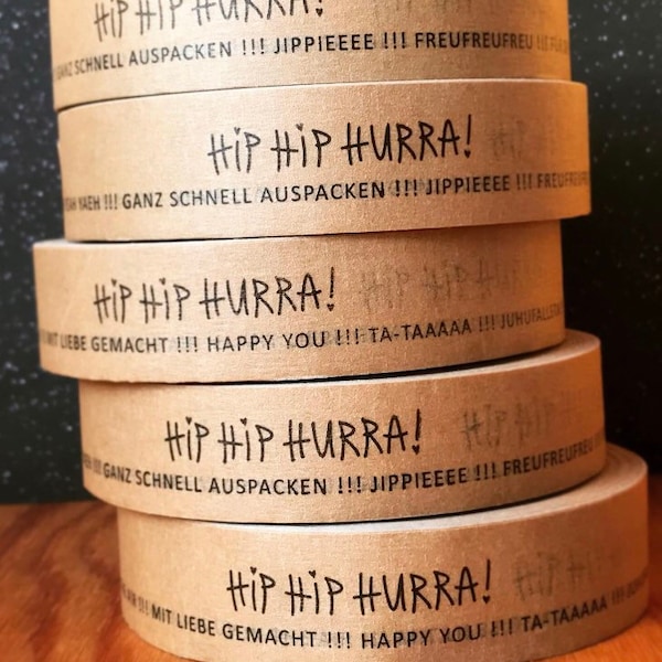 im doppelpack: 2 stück klebebänder „hip hip hurra!“ breite 25mm, läääänge 50m