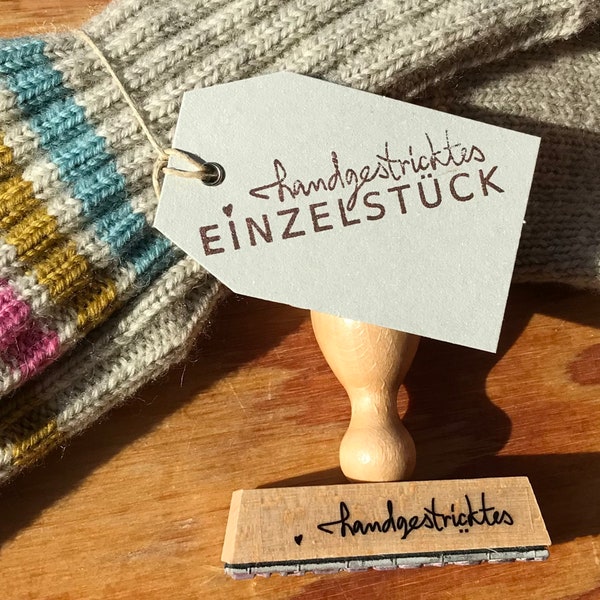 stempel "handstricktes einzelstück" - handgemacht / gestrickt / stricken - unikate schön verpacken / handmade stempel