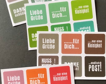 leicht glänzend, quadratisch, fein - stickersets mit verschiedenen sprüchen für allerlei gelegenheiten