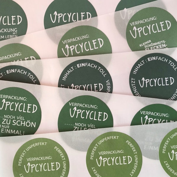 UPCYCLED!  sticker etiketten aufkleber upcycling recycling - in 5erlei textvarianten für deine wiederverwendeten verpackungen