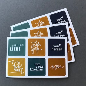 edle farbtupfer für geschenke / sticker-set mit verschiedenen sprüchen - zum verpacken und dekorieren / pack aus / alles liebe