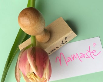 NAMASTÉ!! wooden stamp in two versions! yoga / feel good / wellness stamp - with tiny little hearts... so: namaste!