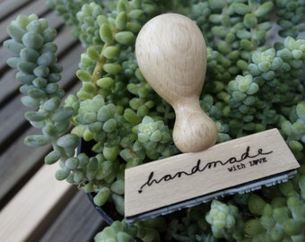 holzstempel "handmade with love" - mit herzerln