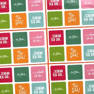 stickerset ‚schenk ich dir’ und ‚für dich’ - in 6 farben - aufkleber sticker für geschenke +mitbringsel ! rund ums jahr geschenke dekorieren