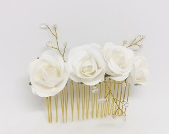 Braut-Haarkamm ivory farbene Rosen