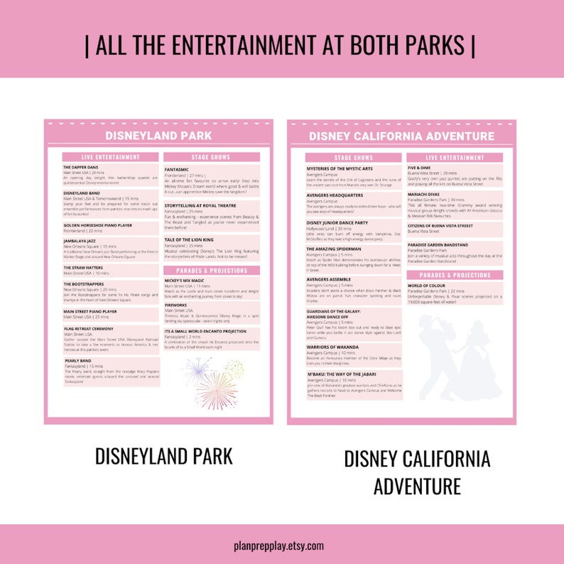 Disneyland Entertainment Cheat Sheets Toon Town Updated Etsy