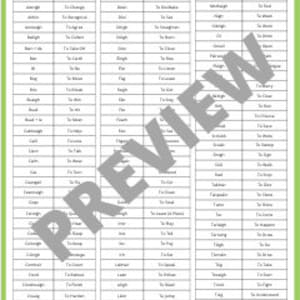 100 common irish verbs instant download pdf printable etsy