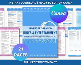 Universal Orlando Rides & Entertainment Guide | Editable Canva Template  | 3 Parks | FREE Updates for 1 Year | UO Planning 2025-2026