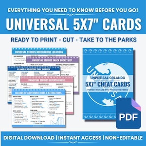 Universal Orlando Itinerary Cheat Cards | UO Vacation Planning | 2026-2027 | 5x7" Cards | Digital PDF Download