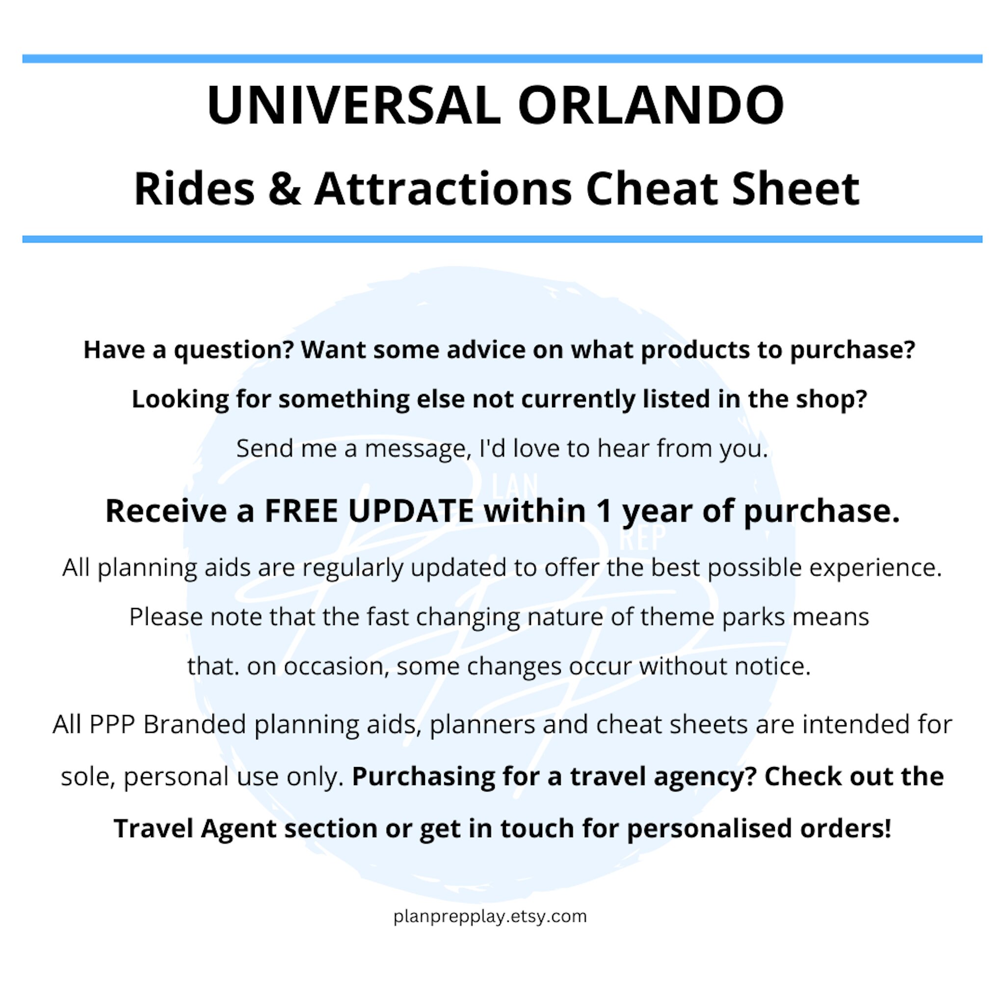 Universal Orlando Rides & Attractions Guide Cheat Sheet Etsy UK