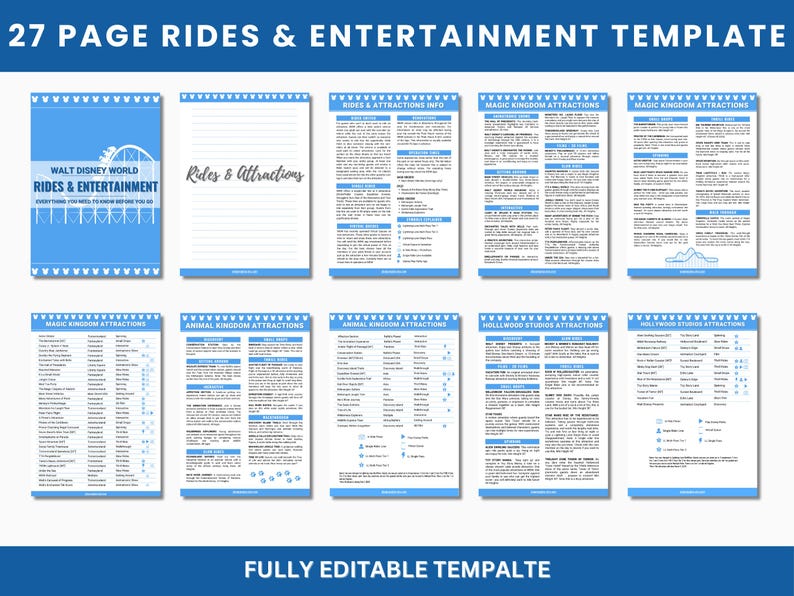 Fun Rides Template Disney World Rides & Entertainment Guide | Editable Canva Template | 4 ...