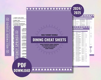 WDW Dining Cheat Sheet | Restaurants | Snacks | DisneyWorld Planning 2024-25 | Instant PDF Download