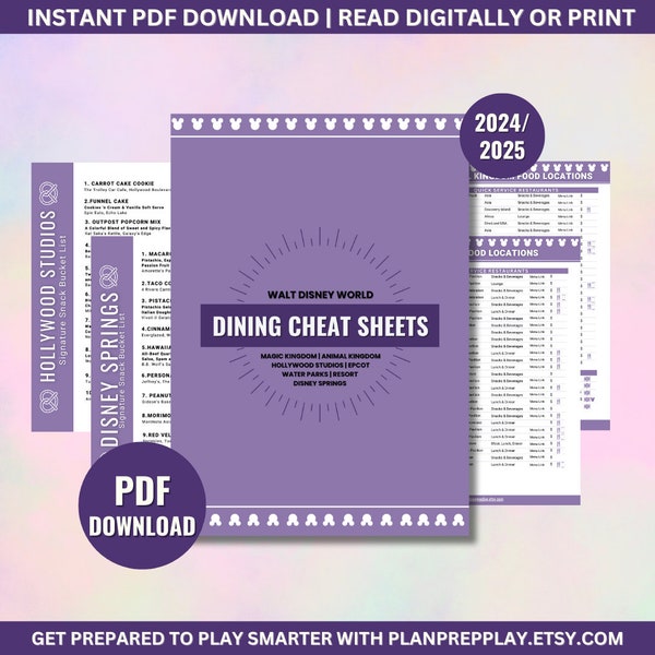 WDW Dining Cheat Sheet | Restaurants | Snacks | DisneyWorld Planning 2024-25 | Instant PDF Download