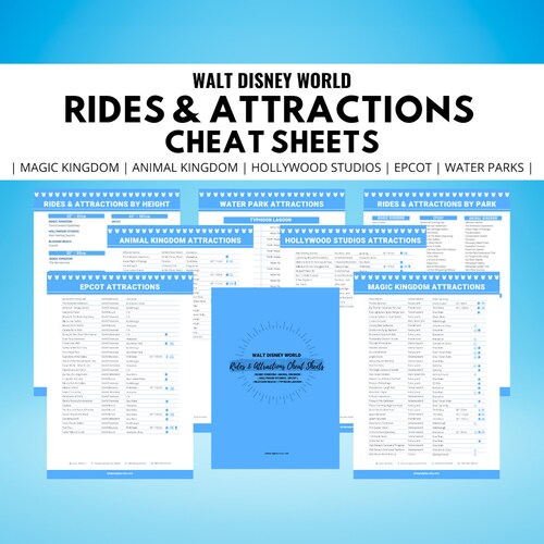 Disneyworld Rides & Attractions Guide Cheat Sheet WDW Etsy