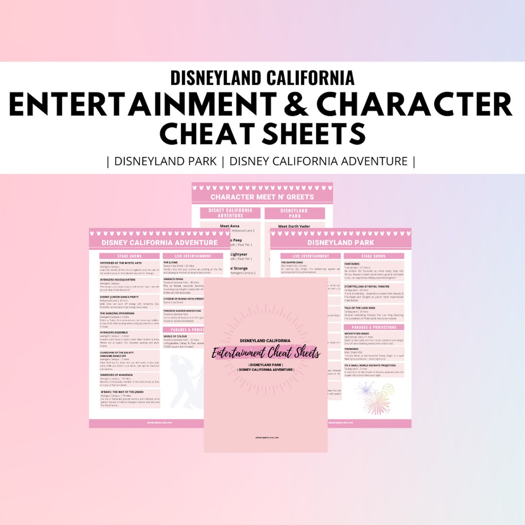 Disneyland Entertainment Cheat Sheets Toon Town Updated Etsy