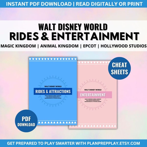 DisneyWorld Rides and Entertainment Cheat Sheets | Free Updates for 1 Year | All Parks | Updated May 2024