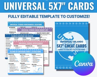 Editable Universal Orlando Itinerary Cards Template | UO Vacation Planning | Travel Agent Template | 5x7" Cards | Digital Download
