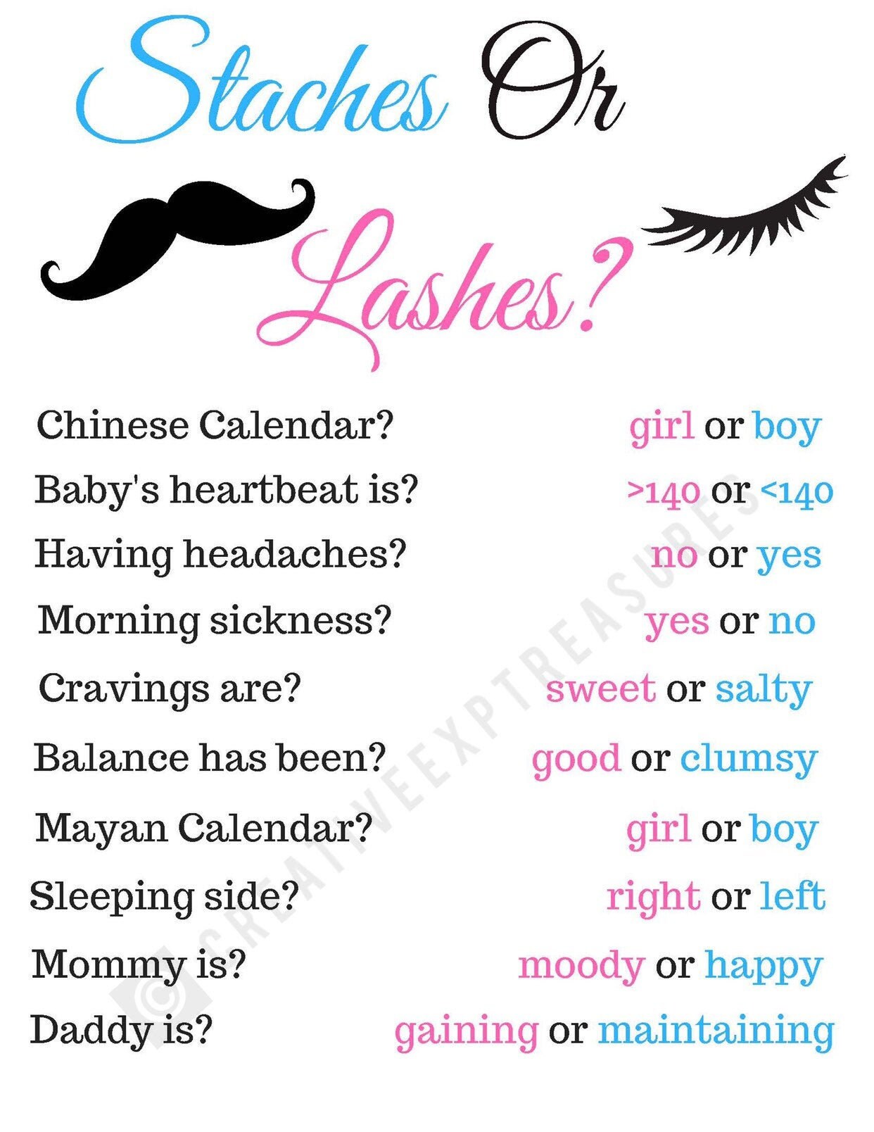 Old Wives Tales Gender Prediction Staches or Lashes Theme