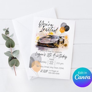 Lamborghini Geburtstagseinladung Anpassbare Super Car Lover Party Invite Canva Vorlage 5x7 Print At Home Digital Download