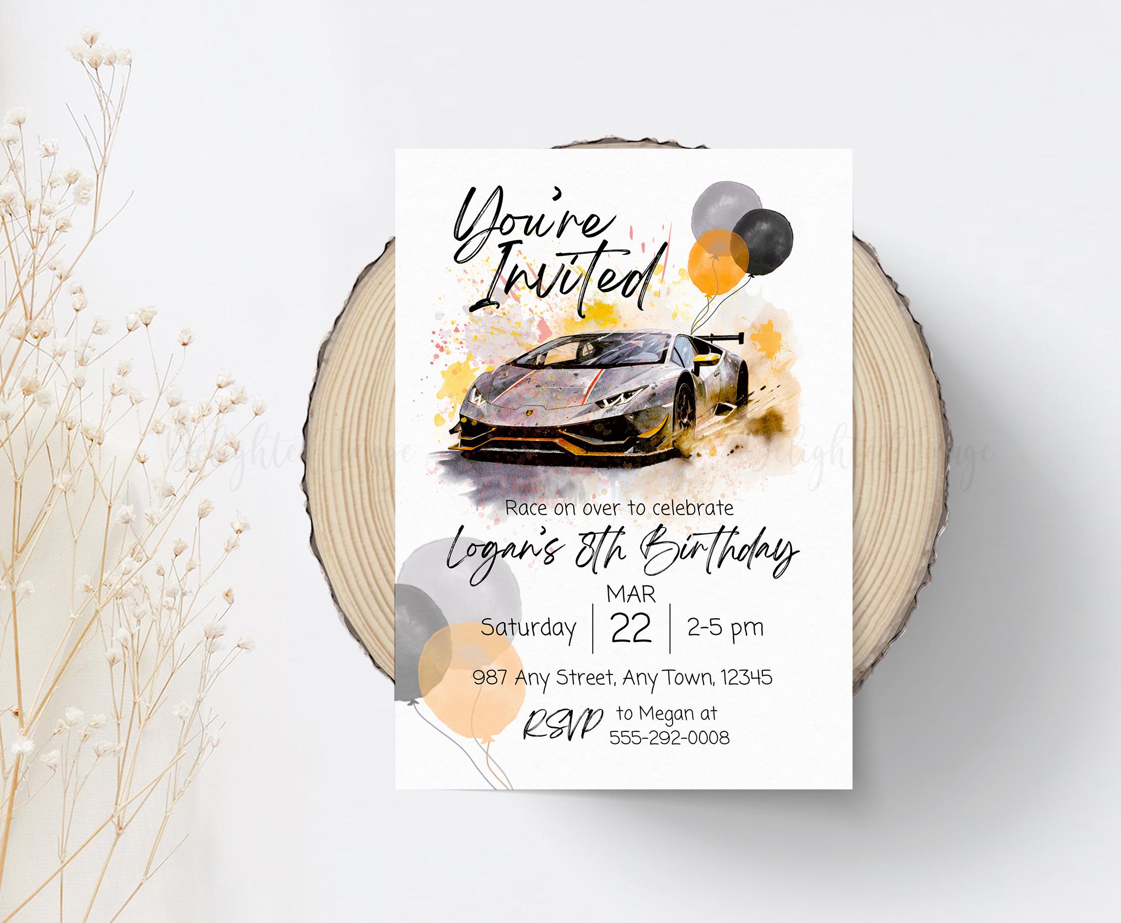 Lamborghini Birthday Invitation: Super Car Party, Kids Bday, 5x7 Canva ...
