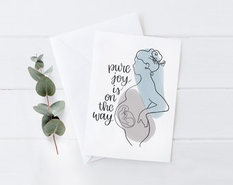 Pure Joy Is On the Way - Dessin au trait grossesse - Inspiration pour l'autonomisation de la naissance - Mama To Be - Baby shower - Carte de voeux 5 x 7 avec enveloppe