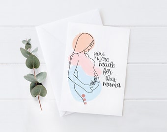 Vous êtes fait pour cette maman - Dessin au trait grossesse - Inspiration pour une naissance qui vous donne du pouvoir - Baby shower - Carte de voeux 5 x 7 avec enveloppe