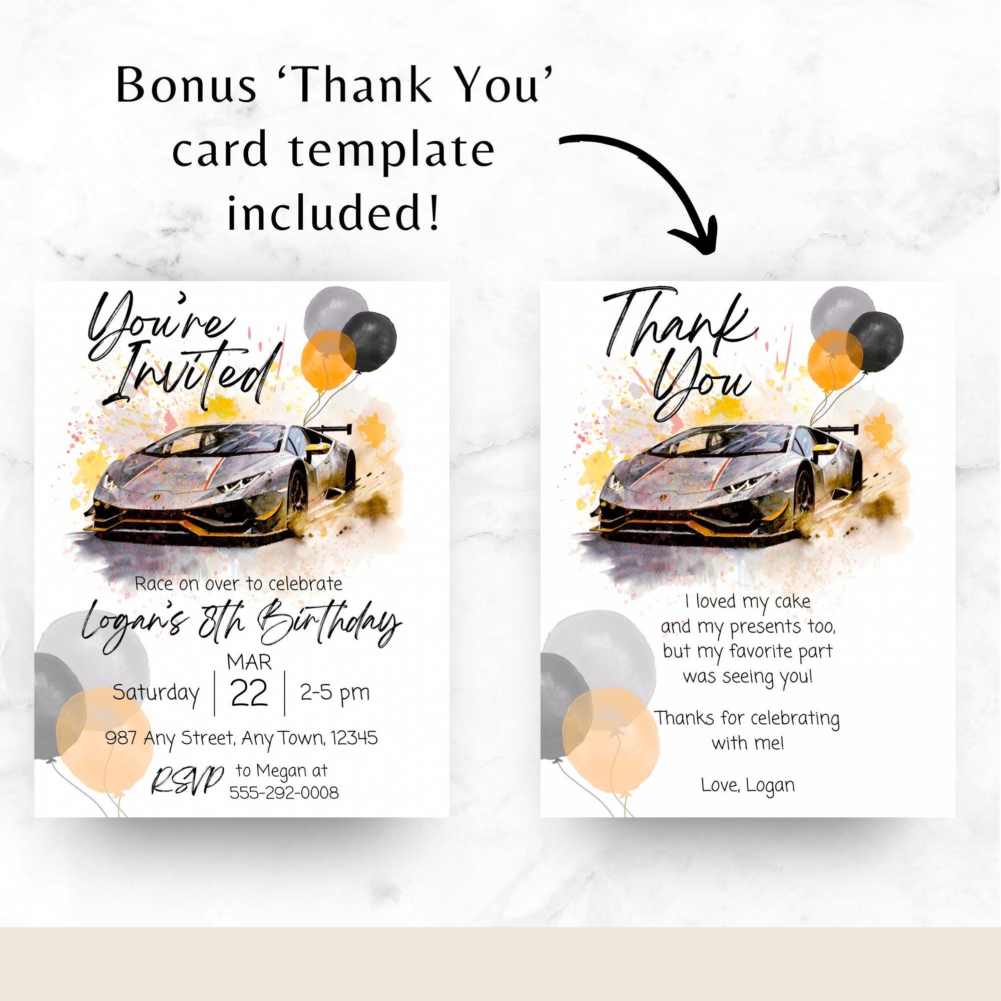 Lamborghini Birthday Invitation: Super Car Party, Kids Bday, 5x7 Canva ...