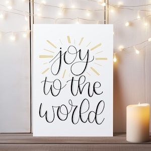 Tarjeta navideña "Alegría al mundo" con villancico, saludos navideños, tarjeta de felicitación personalizada de 5 x 7 con sobre y personalización.