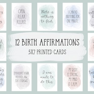 12 Afirmaciones de Nacimiento / Tarjetas de Afirmación de Nacimiento 5x7 / Preparación de la Mentalidad de Nacimiento / Baby Shower Mamá Para Ser Regalo