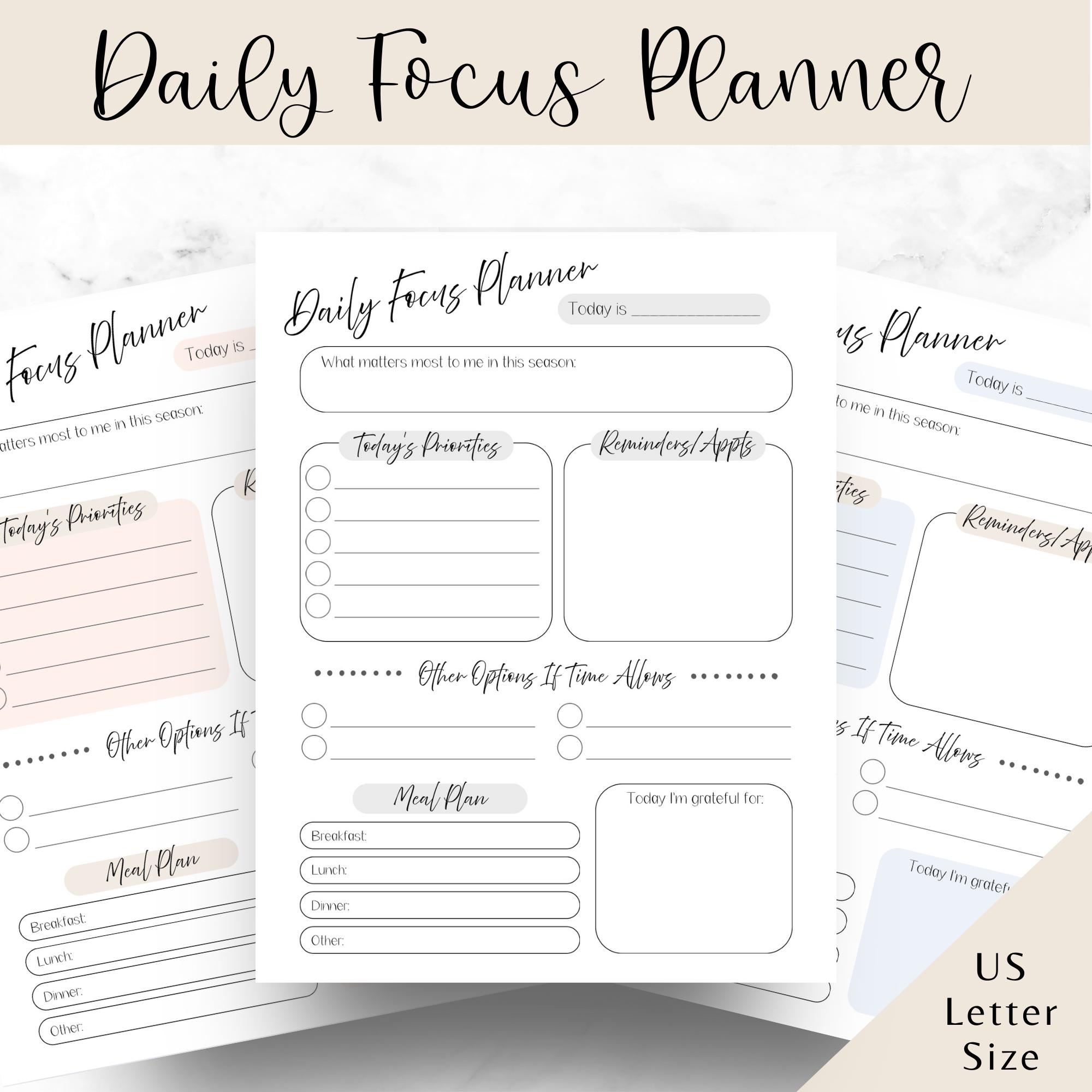 Daily Focus Planner Printable: Productivity To-do List (US Letter PDF ...