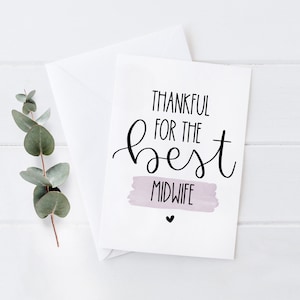 Tarjeta de agradecimiento por la mejor partera. Reconocimiento del equipo de parto. Tarjeta de felicitación personalizada de 5 x 7 con sobre y personalización.