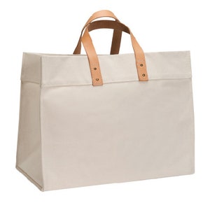 Travel Tote in Natural Canvas w/ Leather Handles