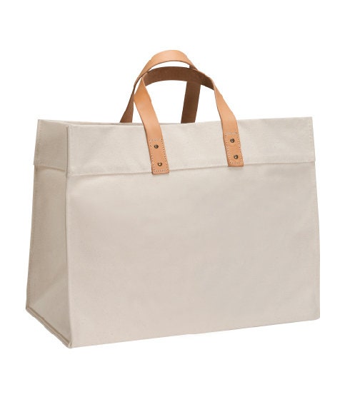 Cotton Tote bag with leather straps - LadaLeather