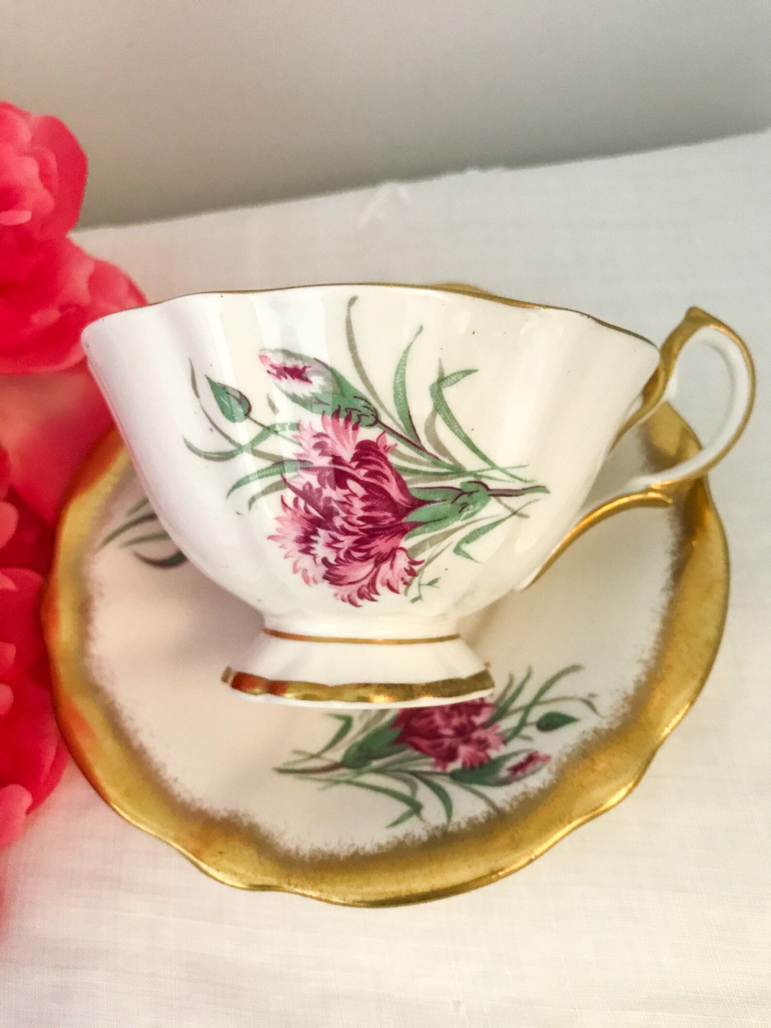 QUEEN ANNE Carnations Bone China made in England Vintage Etsy