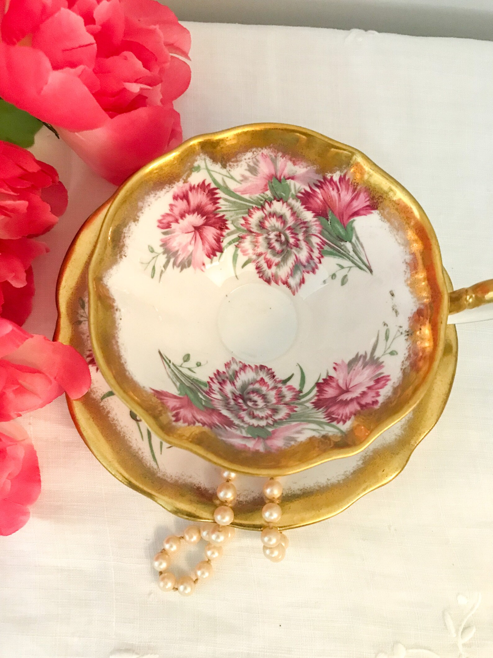 QUEEN ANNE Carnations Bone China made in England Vintage Etsy