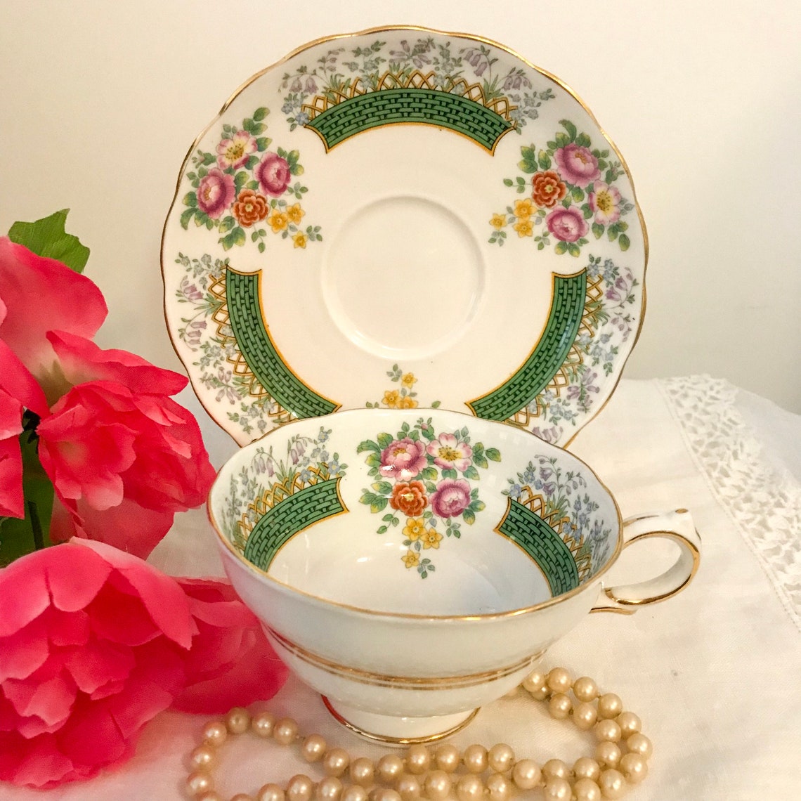 GROSVENOR Copeland Chatsworth Bone China Tea Set Tea Cup and Etsy